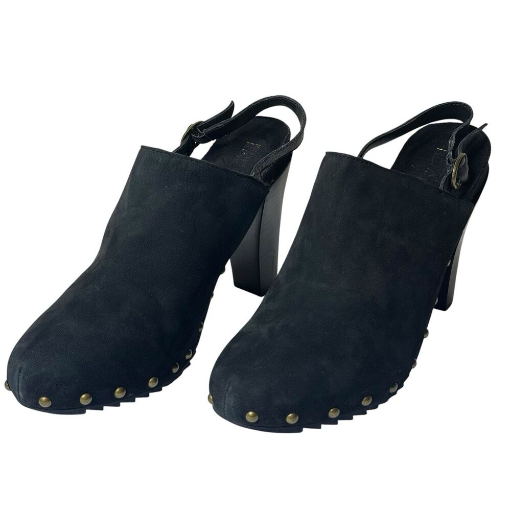 Kenneth Cole Reaction Womens 9.5M Look Away Studded Black Leather Heels Clogs